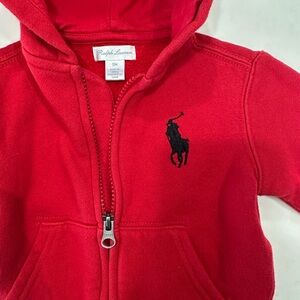 Polo Ralph Lauren Red Zipper Sweatshirt with Iconic Stitched Polo Horse